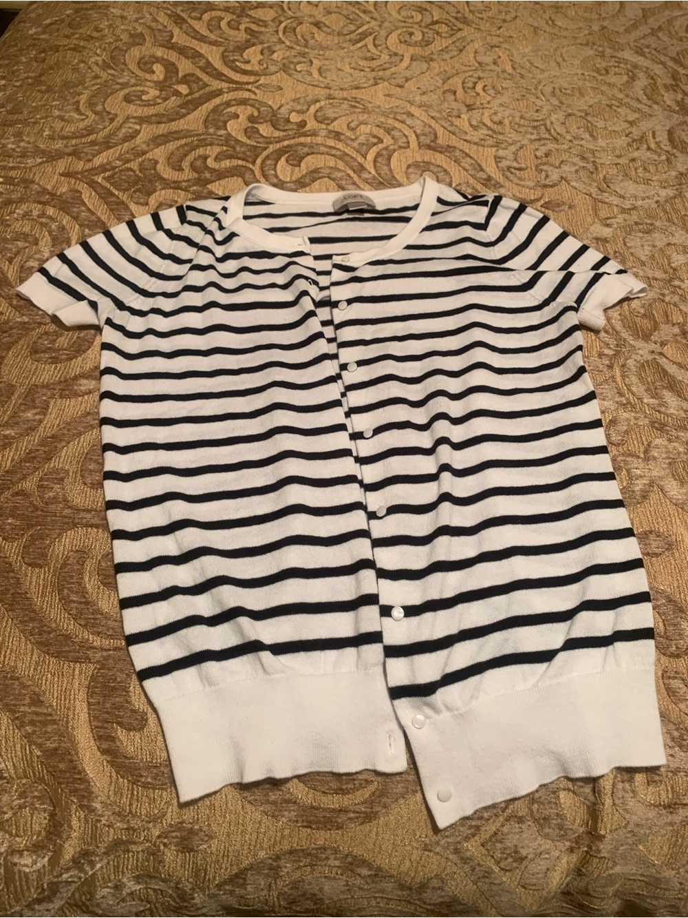 LOFT Kids Black & White Striped Short Sleeve Button Front Top